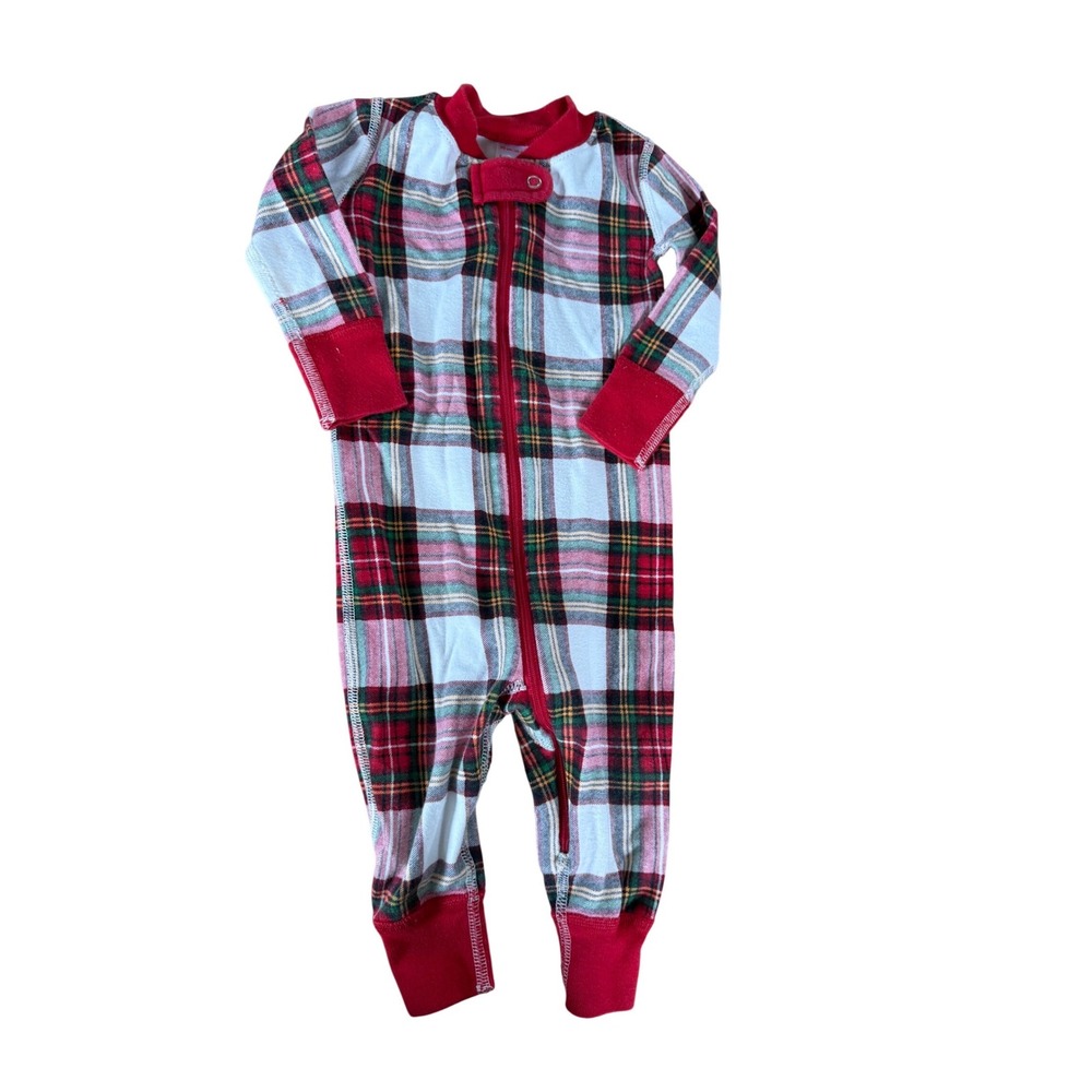 Hanna‎ Andersson red and green plaid checkered one piece pjs sleeper